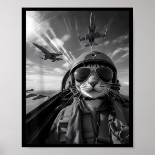 Póster Gato Volador Selfie Divertido Piloto de Combate Me
