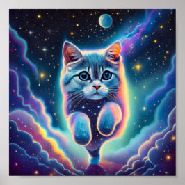Póster Gato volando a través del espacio