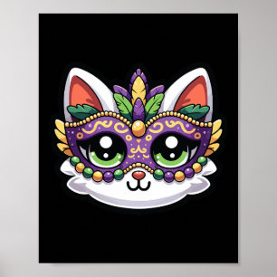 Póster Gato Whimsical En La Festividad Máscara De Mardi G