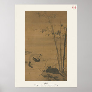 Póster Gato y bambú - Pintura clásica china