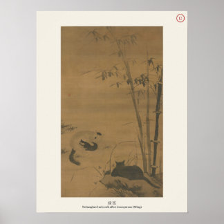 Póster Gato y bambú - Pintura clásica china