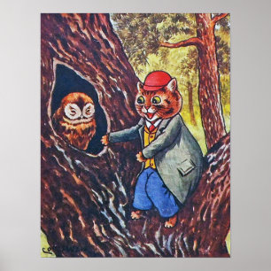 Póster Gato y Búho, Louis Wain