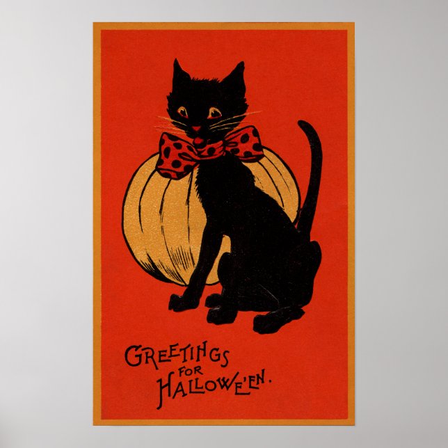 Póster Gato y calabaza de Halloween (Frente)