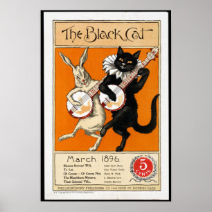 Póster Gato y conejo vintage