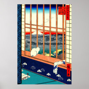 Póster Gato y el monte Fuji 1857