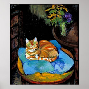 Póster Gato y flores en vase, Suzanne Valadon