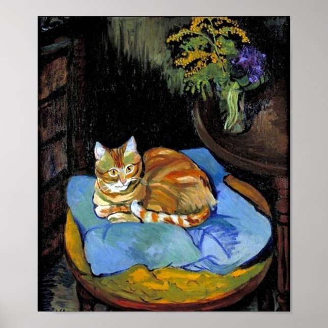 Póster Gato y flores en vase, Suzanne Valadon (Frente)