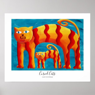 Póster Gato y Gatito Curvo Moderno Colorido y Lindo 