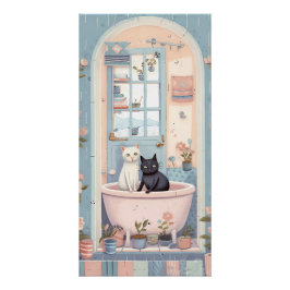 Póster Gato y Gatito Retro Adorables en el Baño