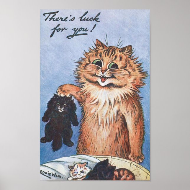 Póster Gato y gatitos, Louis Wain (Frente)