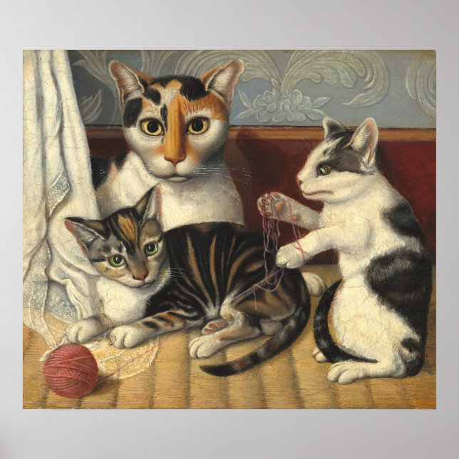 Póster Gato y gatitos - Poster Bella Artes estadounidense (Frente)