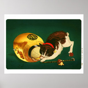 Póster Gato y linterna Kobayashi Kiyochika 1886