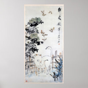 Póster Gato y mariposa, XuGu (Zhu Huairen)