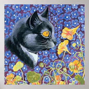Póster "Gato y nasturtios" por Louis Wain