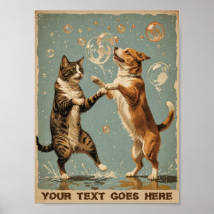 Póster Gato y perro de vintage