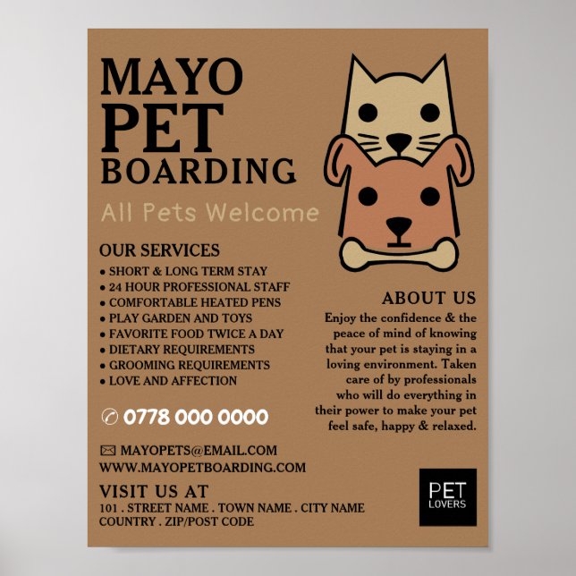 Póster Gato y perro, publicidad de embarque de Mascotas (Frente)