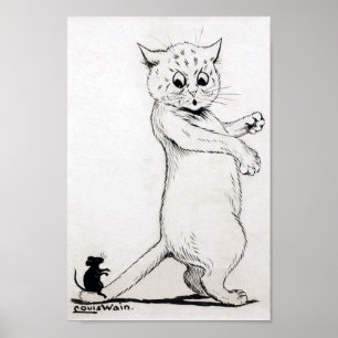 Póster Gato y Ratón, Louis Wain