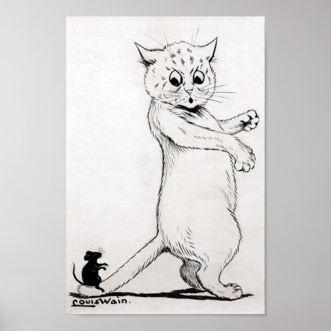 Póster Gato y Ratón, Louis Wain (Frente)