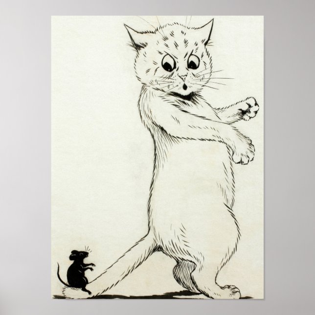Póster Gato y ratón por Louis Wain (Frente)