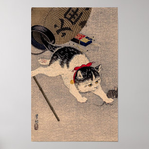 Póster Gato y ratón vintage de Ohara Koson