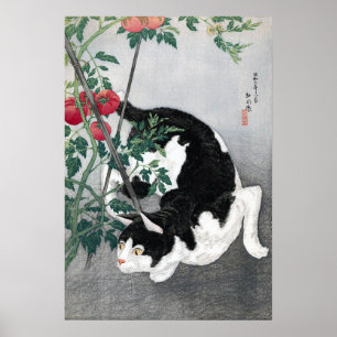 Póster Gato y tomate, Takahashi Shotei