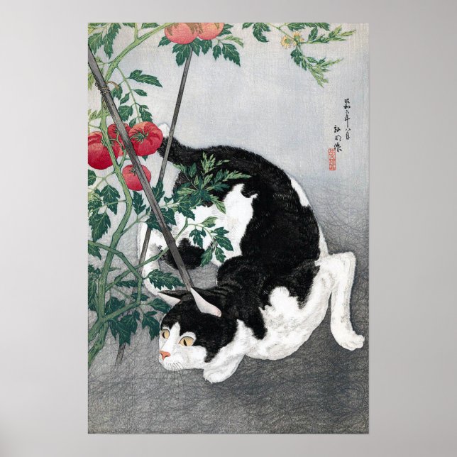 Póster Gato y tomate, Takahashi Shotei (Frente)