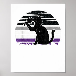 Póster Gato Y Vino Asexual Orgullo Retro Beber LGBT-Q A