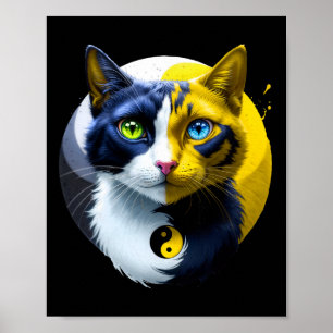Póster Gato Yin Yang Dual Yoga Kit Espiritual Regalo Mamá