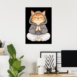 Póster Gato Zen con Capucha – Lindo Gato de Dibujos Medit