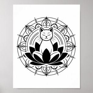 Póster Gato Zen Flor de Loto Yoga Atención Plena Meditaci