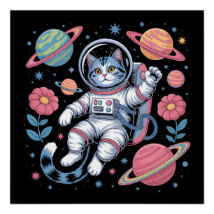 Póster Gatonauta Cósmico en Vaporwave Espacial de Neón