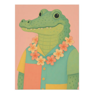 Póster Gator en una camisa hawaiana de bloqueo de color c