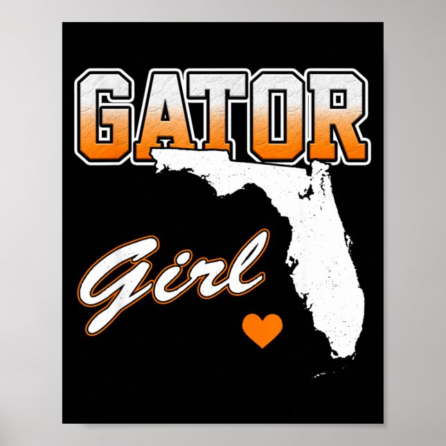 Póster Gator Girl Florida Heart Map Souvenir Gift For Wom (Frente)