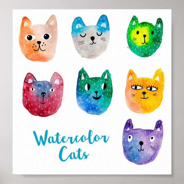 Póster Gatos acuarela y amigos (Frente)