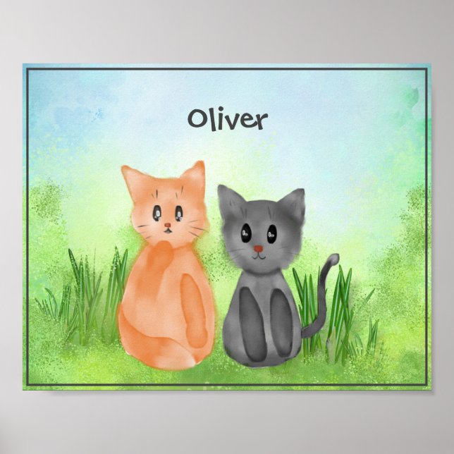 Póster Gatos Adorables en el Poster Jardín para los Niños (Frente)
