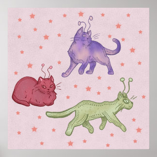 Póster Gatos alienígenas Caprichoso Gato Espacial Diverti