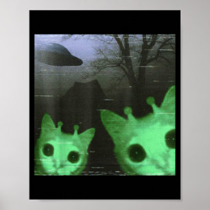 Póster Gatos alienígenas Ovni Divertido Gato espeluznante