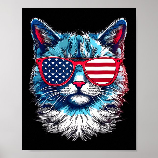 Póster Gatos americanos Sungles bandera de EE. UU. Memori (Frente)