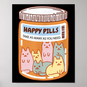 Póster Gatos Amor Pastillas Felices Divertidos Salud Ment