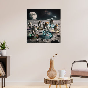 Póster gatos astronautas y perros en luna