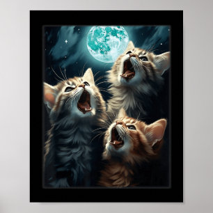 Póster Gatos aullando a la luna divertido meme de gato ma