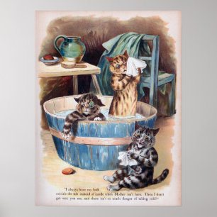 Póster Gatos Baño de la Mañana, Louis Wain