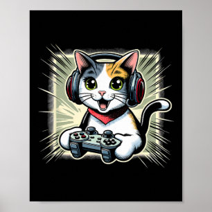 Póster Gatos Bobtail Japoneses de videojuegos con auricul