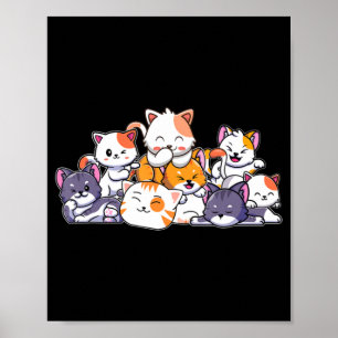Póster Gatos bonitos Anime Kawaii Japonés Otaku Neko Gift