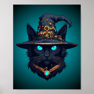 Póster Gatos Bruja Gafas De Sol Neon Mecha Cyberpunk Hall