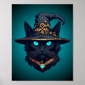 Póster Gatos Bruja Gafas De Sol Neon Mecha Cyberpunk Hall
