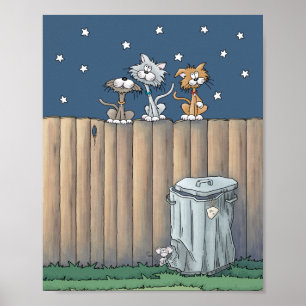 Póster Gatos callejeros en una cerca Poster