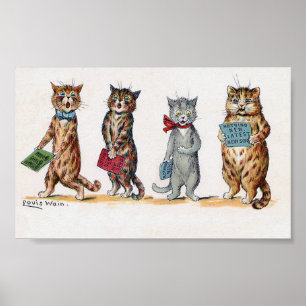 Póster Gatos cantando villancico, Louis Wain