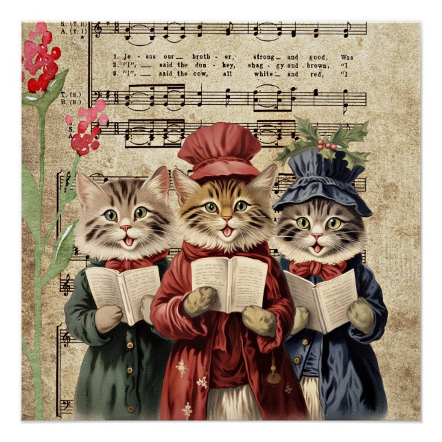 Póster Gatos cantando villancicos de Navidad (Anverso)