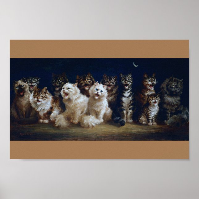 Póster Gatos cantando villancicos de Navidades, Louis Wai (Frente)